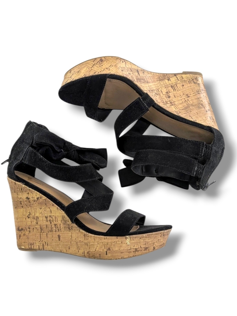 Report Black Cork Wedge Sandals With Bow Size 9
